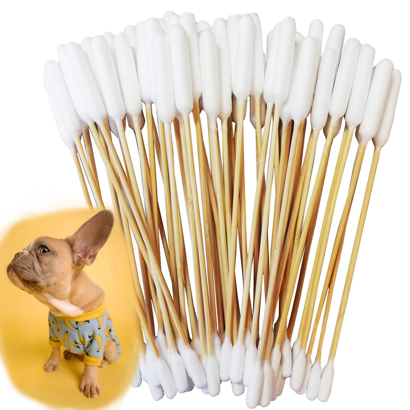 Extra Large 15cm Pet Dog Cotton Bud Ear Cleaner Long Bamboo Cotton Buds For Cleaning Animals Ears (100 Pack Double End Ear Buds) Double End 100 Pack