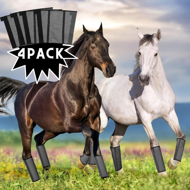 Horse Fly Boots Set of 4 | Fly Boots for Horses Set of 4, 18"x14" with Horse Grooming Set Included | Equine Fly Boots | Fly Leg Wraps for Horses | Warrior Fly Boots Horse Grey - BeesActive Australia