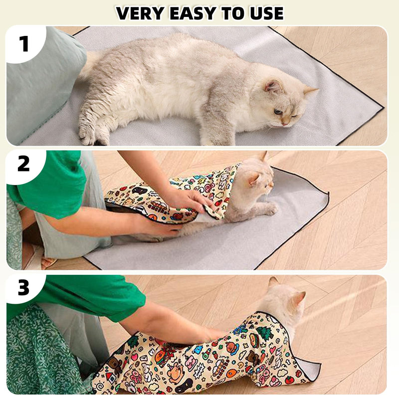 Cat Wrap for Grooming Cat Wrap for Cutting Nails Velcro Fabric for Cats Restraint for Nail Clipping Self-Adherent Anti-Bite Anti-Scratch Anti-Escape Swaddle Burrito Wrap for Nail Trimming (Yellow, XL) Yellow - BeesActive Australia
