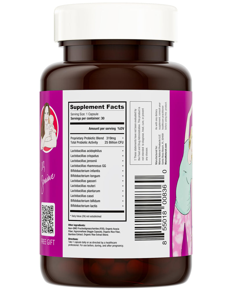 Mama Natural Prenatal Probiotics for Women – Gut & Immune Support for Pregnancy, Breastfeeding & Postpartum* | 25 Billion CFU, 12 Strain Probiotic & Prebiotic Blend to Support Mom and Baby