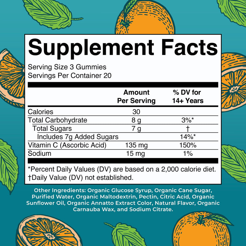 MARYRUTH'S USDA Organic Vitamin C Gummies, Antioxidant, Non-GMO, 60 Count | Vegan Chewable for Ages 14+, Immune Support & Overall Wellness, Gluten Free Adults