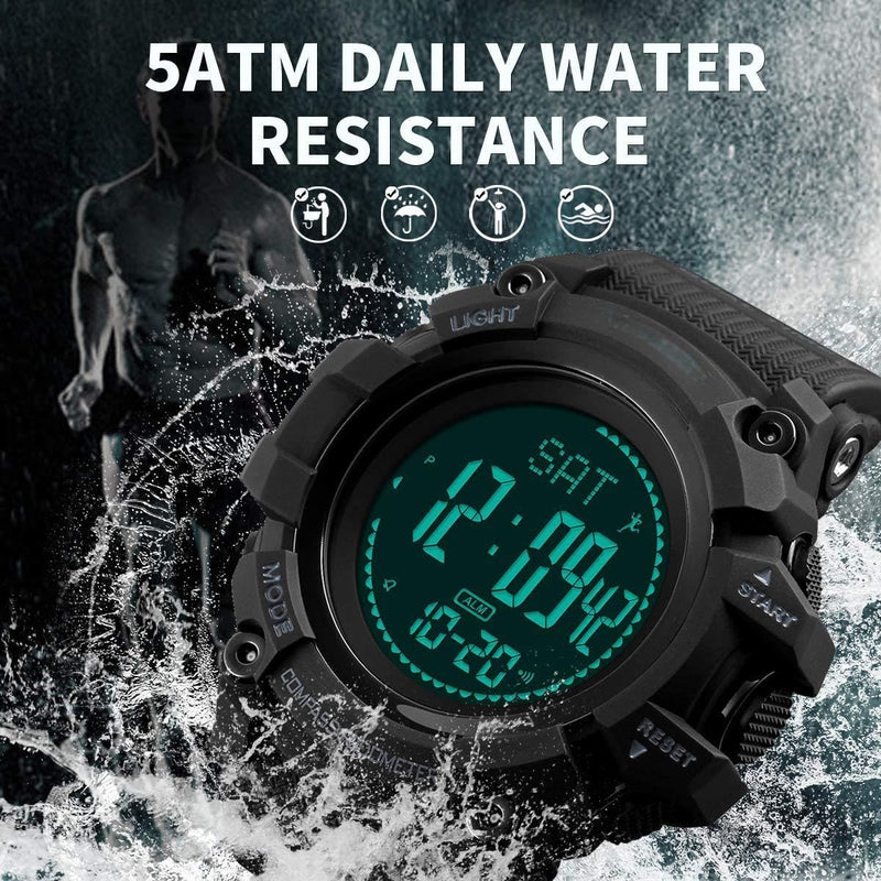 Mens Digital Sports Watch Waterproof Military Outdoor Compass Multifunction Wrist Watch Pedometer Calorie - BeesActive Australia