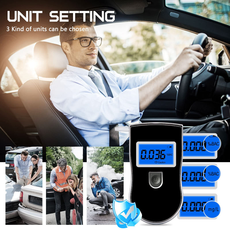 Alcohol Breathalyzer, Professional Grade Accuracy Alcohol Breath Tester for BAC Testing, Portable Blood Alcohol Tester with 20 Mouthpieces & Digital Blue LCD Display for Personal Home Use Black - BeesActive Australia