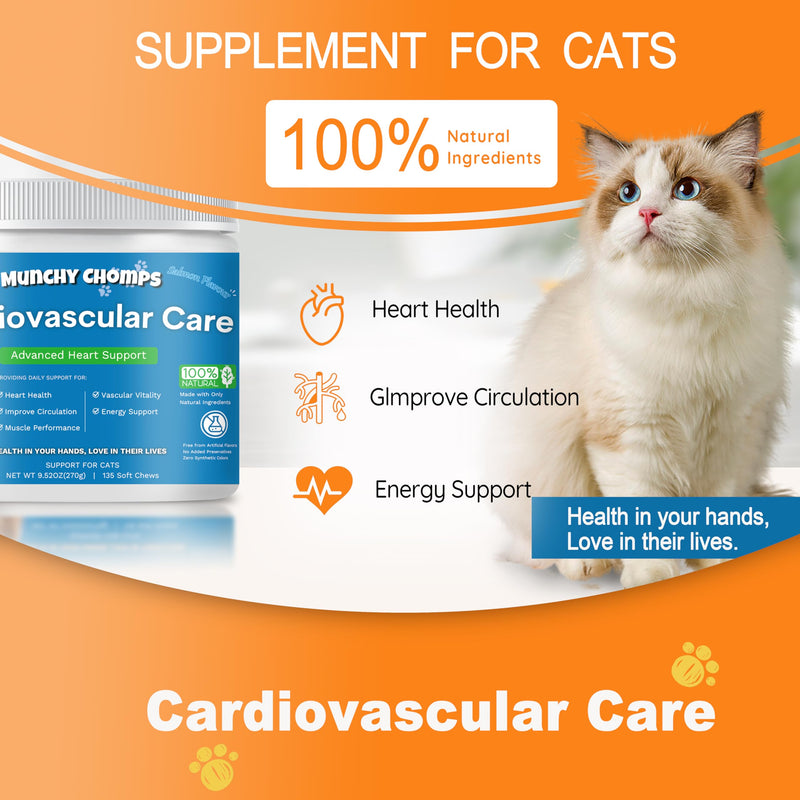 Cardio Chews for Cats - Advanced Cardiovascular Care - Heart Health & Circulation Support with Salmon Oil, Taurine, CoQ10 & More - Feline Supplement for Optimal Cardiac Function (Salmon) - BeesActive Australia