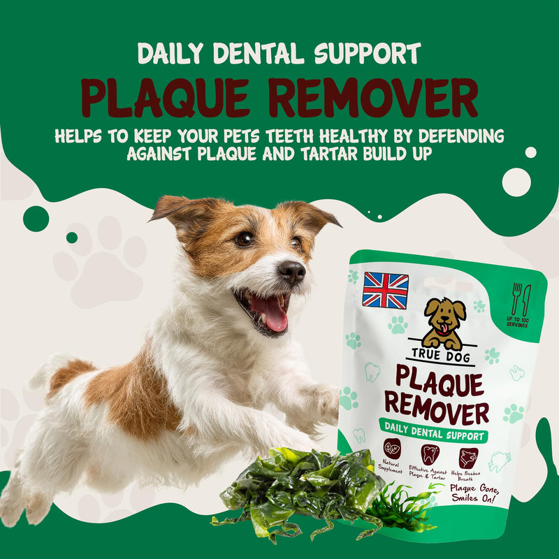 True Dog Plaque Remover (200g) Dog Breath Freshener with Spearmint and Seaweed for Dogs Teeth Helps Prevent Tartar Buildup, Digestive and Immune System Booster - Natural Pet Supplement