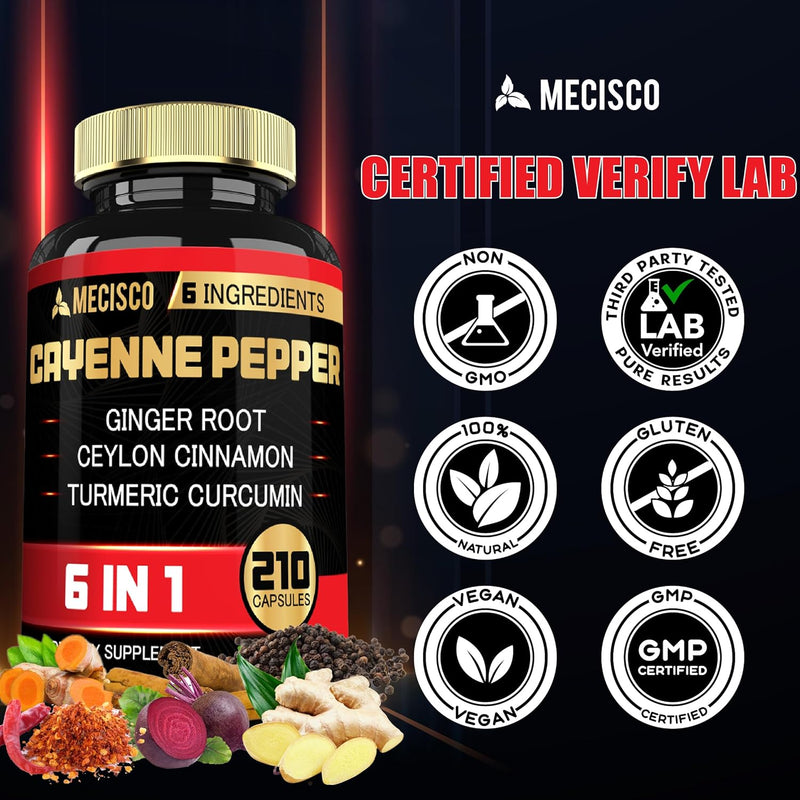 Cayenne Pepper Capsules - Ultra Complex with Cinnamon, Ginger, Cardamom, Hawthorn Berry - Support Digestion, Circulation & Overall Wellness (180 Count (Pack of 1)) 180 count (pack of 1) - BeesActive Australia