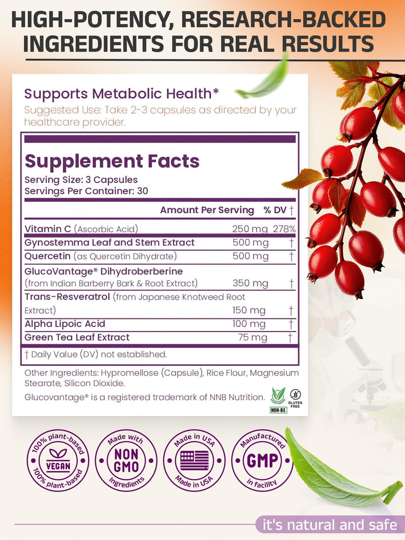 Resveratrol + Dihydroberberine + Quercetin Complex – Anti-Aging Cellular Supplement with Vitamin C & Zinc – Longevity & Mitochondrial Support – 90 Capsules – Doctor Formulated