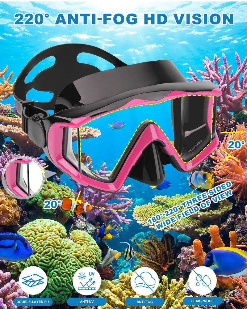 Diving mask Anti-Fog Swimming Snorkel mask Suitable for Adults Scuba Dive Swim Snorkeling Goggles Masks Pink Adult