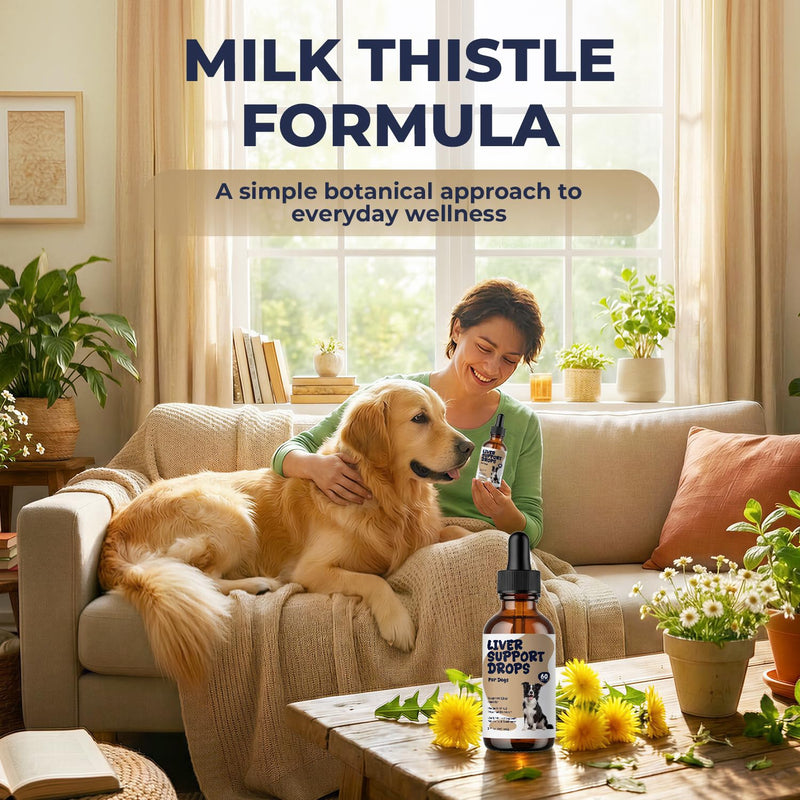 Milk Thistle Liver Support for Dogs, Liquid Liver Supplement Drops, Supports Normal Liver Function & Metabolic Balance, Easy to Mix for Picky Eaters, 2 fl oz