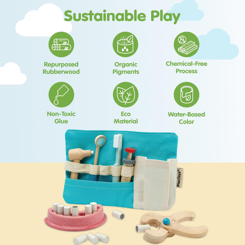 PlanToys® Pretend Play Dentist Toy Set for Kids | Wooden Doctor Kit with Teeth Model, Dental Tools, and Bag | Educational Toy for Toddlers | Encourages Imaginative Role Play - BeesActive Australia