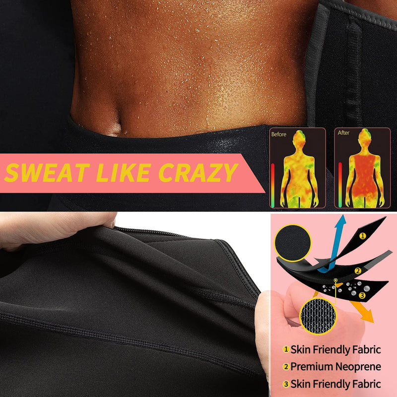 KIWI RATA Neoprene Sauna Waist Trainer Corset Sweat Belt for Women Compression Cincher Band Workout Fitness Back Support Medium #3 Hooks Black(13 X-steel Bones 2 Straps)
