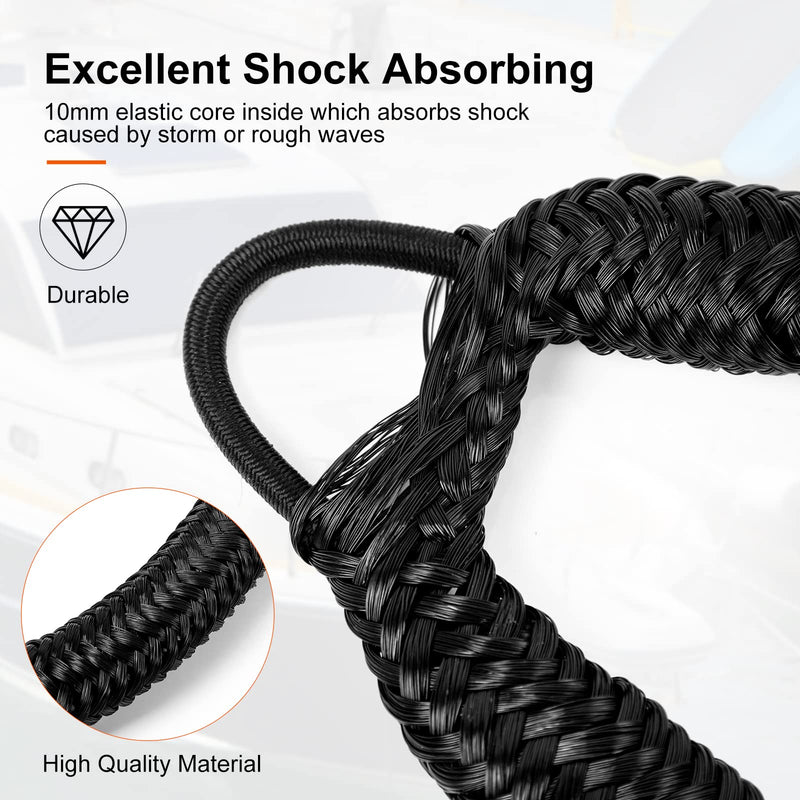Bungee Dock Lines - Boat Accessories - 4 Feet Shock Cords Docking Rope Mooring Rope for PWC,Jet ski,Pontoon,Kayak,Canoe,Power Boat,Watercraft (Black) Black