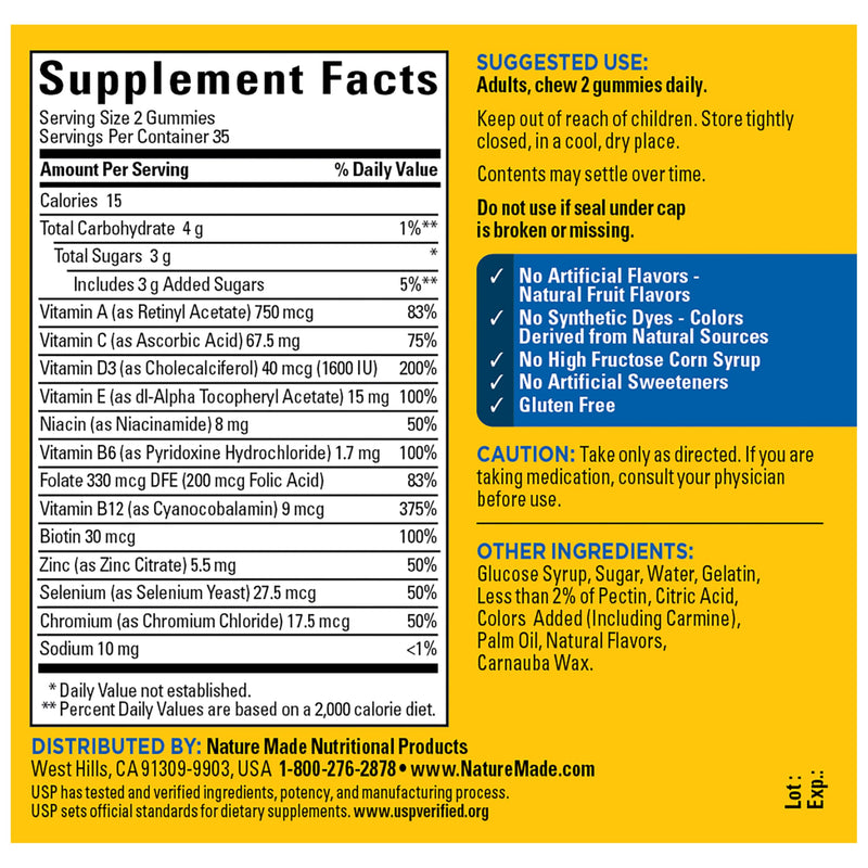 Nature Made Multi for Men, Mens Multivitamins Gummies, 70 Count | Gummy Vitamins and Minerals for Energy Metabolism Support, Multivitamin for Men, Cherry & Mixed Berry Flavors, 35 Day Supply Cherry and Mixed Berry 70 Count (Pack of 1)