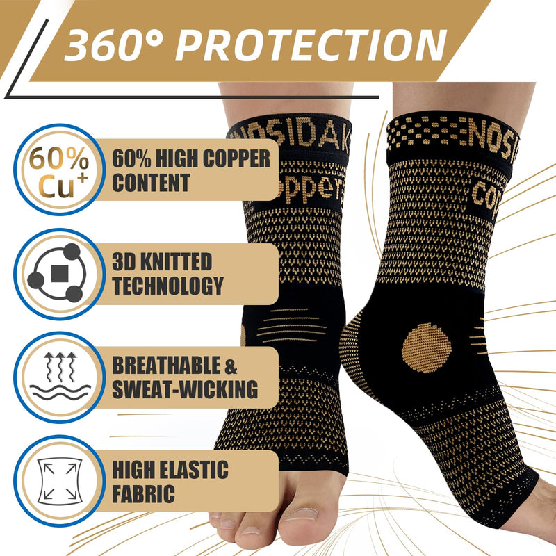 Copper Ankle Brace for Men & Women 20-30mmHg Ankle Support Compression Sleeve with Arch Support for Plantar Fasciitis Relief, Achilles Tendonitis, Heel Spur, Joint Pain, Swelling, and Sprain Copper-Tan Large - BeesActive Australia