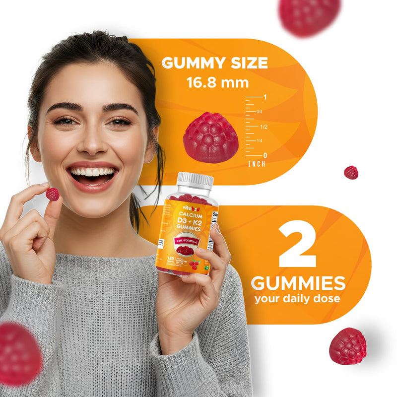 Vitabod Vitamin D3 + K2 Gummies – Bone & Heart Health Support – 180 Pectin-Based Vegan Gummies