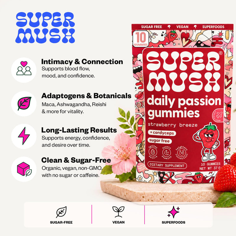 Daily Passion Gummies - Cordyceps, Reishi & Maca Root - 10 Count | Horny Goat Weed, Maca Root & Ashwagandha Blend Supports Desire And Vitality For Men And Women, Vegan, Made In USA 10 Count (Pack of 1)