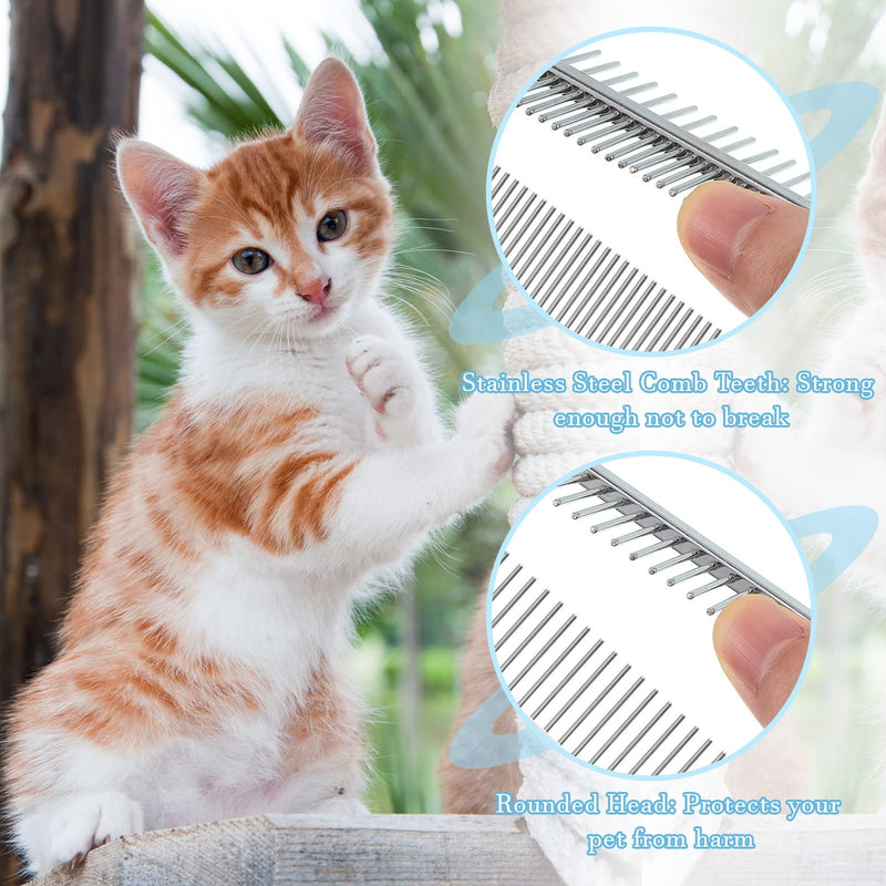 Stainless Steel Pet Grooming Comb Set - 2 Pcs Double-Sided Metal Combs with Wooden Handles for Dogs and Cats, Long and Short Fur, Flea Removal Brush Tool - BeesActive Australia