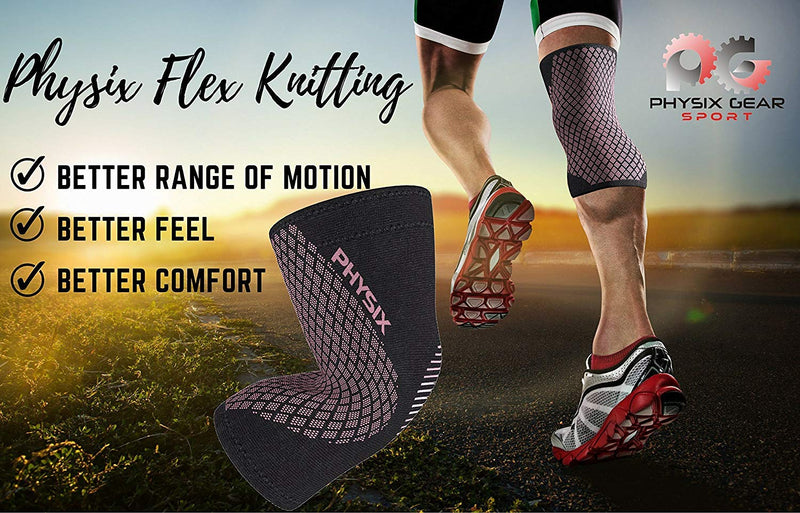 Physix Gear Knee Compression Sleeve for Men & Women - Best Compression Knee Brace for Walking, Running, Gym, Basketball, Weightlifting,Workout, Sports - Knee sleeves Support Compression & Stability M Black/Pink - BeesActive Australia
