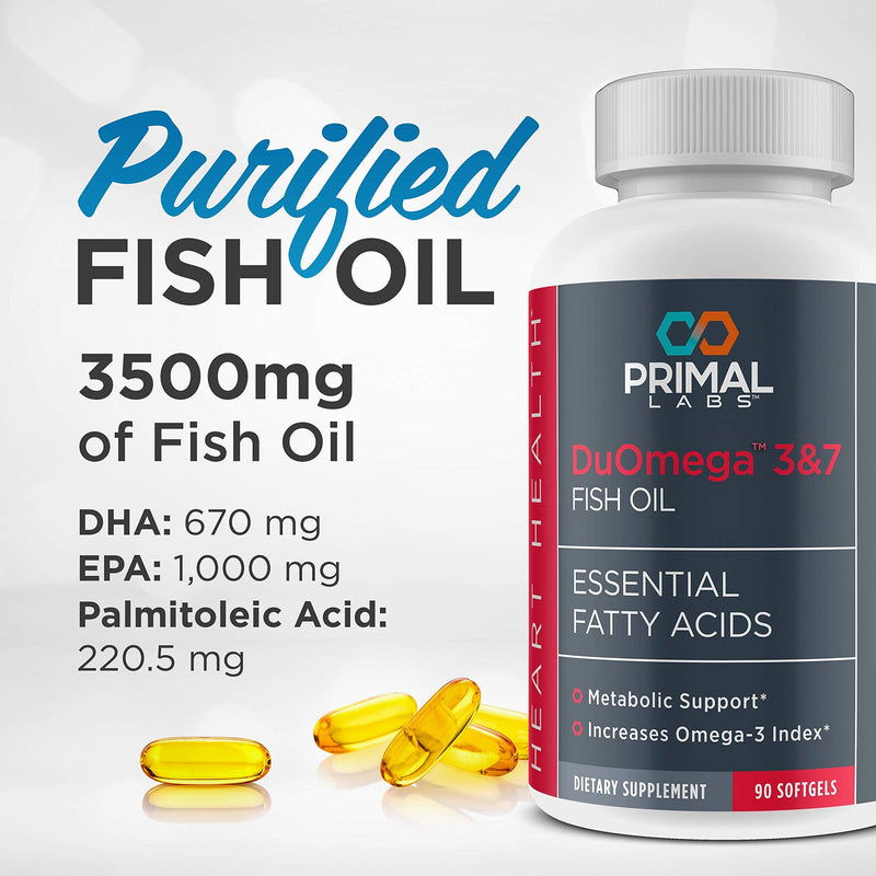 Primal Labs DuOmega 3&7 Fish Oil Supplement with Omega 3 and Omega 7, 90 Count Capsules