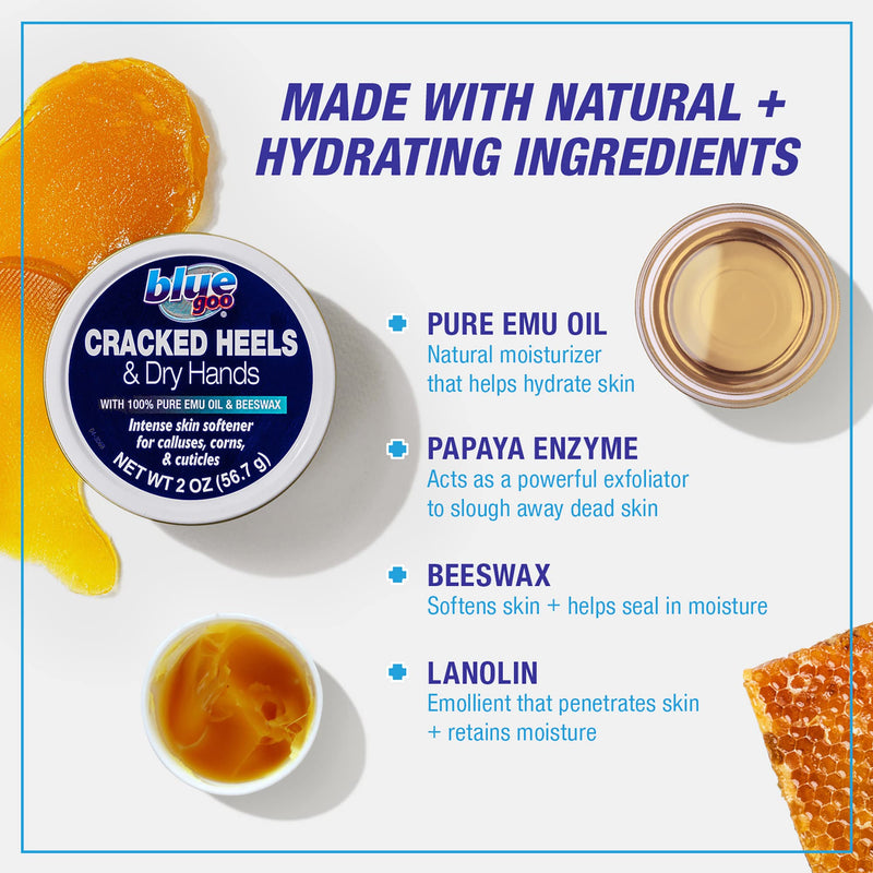 Blue Goo Cracked Heels & Dry Hands Skin Protectant, Helps Relieve Dry, Cracked Skin, 2 oz, Made with Emu Oil & Beeswax 2 Ounce (Pack of 1)