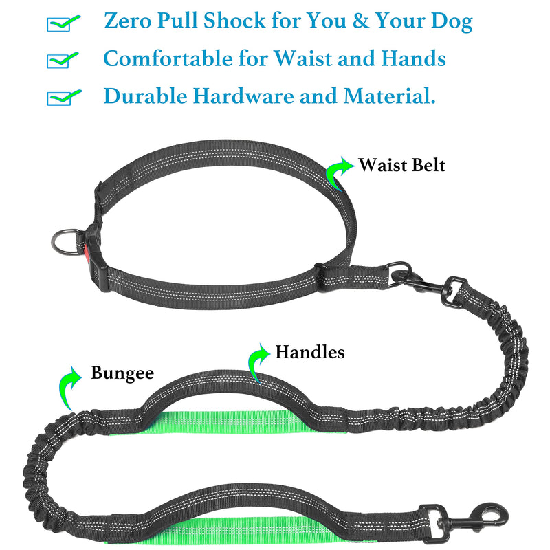 Hands Free Dog Leash for Running, Walking, Hiking, Durable Dual-Handle Bungee Leash with Reflective Stitching and an Adjustable Waist Belt, for Up to 150 lbs Large Dogs (Medium/Large, Black) Medium/Large