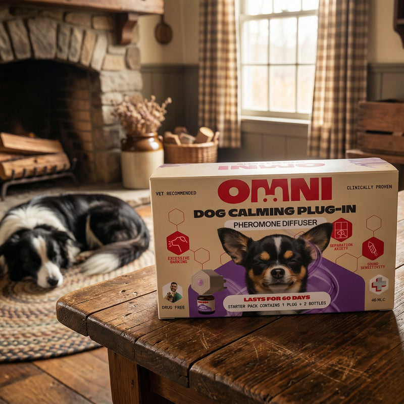 Omni Dog Calming Plug In Diffuser with Pheromones for Dogs - Inspired by Nature, Helps Calm Your Dog from Separation Anxiety, Fireworks, Travel or Tension, Covers 700 Sq Ft, Diffuser & x2 48ml Refills Calming Plug In Diffuser + 2x Refill