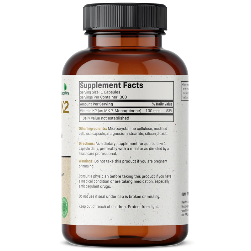 Futurebiotics Vitamin K2 as MK-7 100 mcg, Supports Strong Bones- Non-GMO, 300 Vegetarian Capsules 300 Count (Pack of 1)