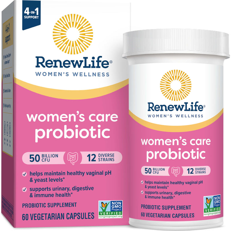Renew Life Women's Care Probiotic 50 Billion CFU | 60 Vegetarian Capsules | Supports Vaginal pH, Urinary, Digestive & Immune Health | Dairy, Soy and Gluten Free 60 Count (Pack of 1) Nutritional Supplement