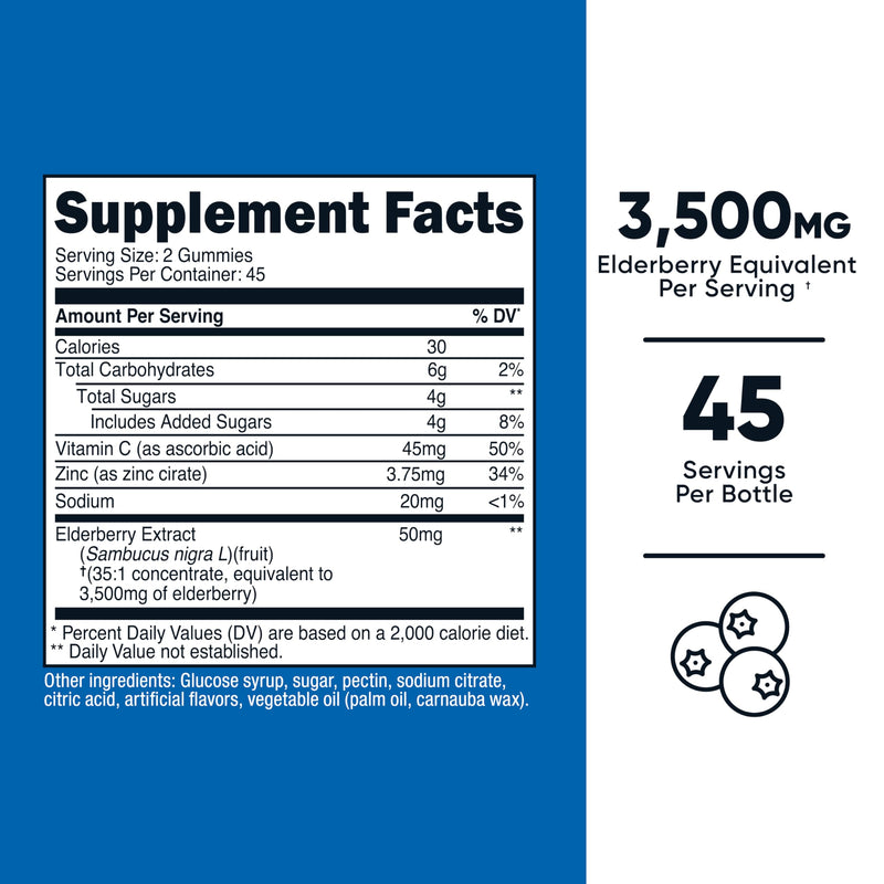 Nutricost Elderberry Extract Gummies 90 Gummies for 45 Servings Per Bottle | With Vitamin C & Zinc, Gluten-Free 90 Count (Pack of 1)