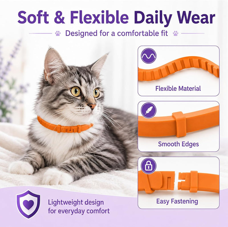 Calming Collar for Cats - Cat Calming Collar Infused with Synthetic Pheromones, Cat Pheromone Diffuser Necklace for Anxiety Relief, Travel, Keeping Quiet - 4 Weeks Supply Each Collar (Orange, 4P)
