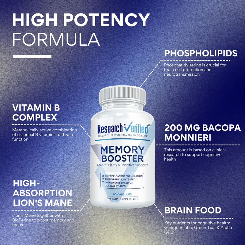 Research Verified Memory Booster - Nootropic Supplement - Enhance Cognition and Memory - Lion’s Mane, Ginkgo Biloba, BioPerine - 60 Capsules - Non-GMO - Made in the USA 1