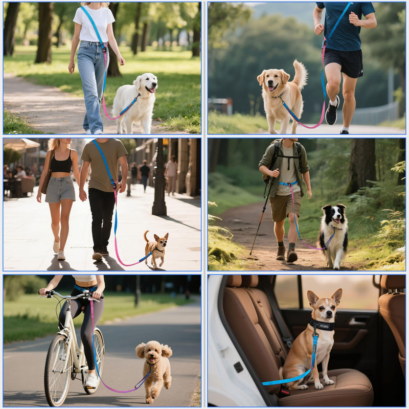 Anccoplus Hands Free Dog Leash, Multifunctional Crossbody Running for Dogs, Ultra-Light Dog Training Leash with Secure Clip, Short & Long Leashes, Adjustable Service Dog Leashes (Aqua Pink) Aqua Pink