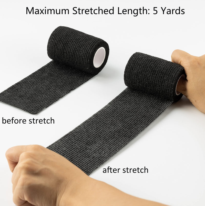 Cohesive Bandage Tape, Self Adherent Vet Wrap, Flexible Athletic Self Adhesive Bandage Wrap 4 Inch, 12 Rolls (Black) Black - BeesActive Australia
