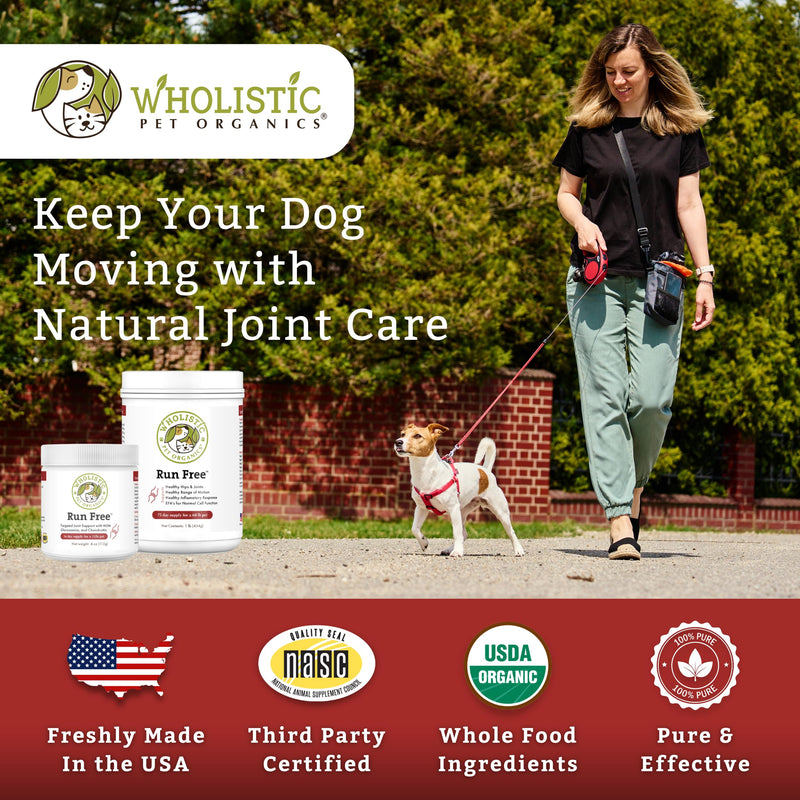 Wholistic Pet Organics Run Free - 4 Oz - Dog Joint Supplement for Senior Dogs, Glucosamine Chondroitin MSM, Dog Vitamins, Cat Joint Pain Relief - PawsPlanet Australia