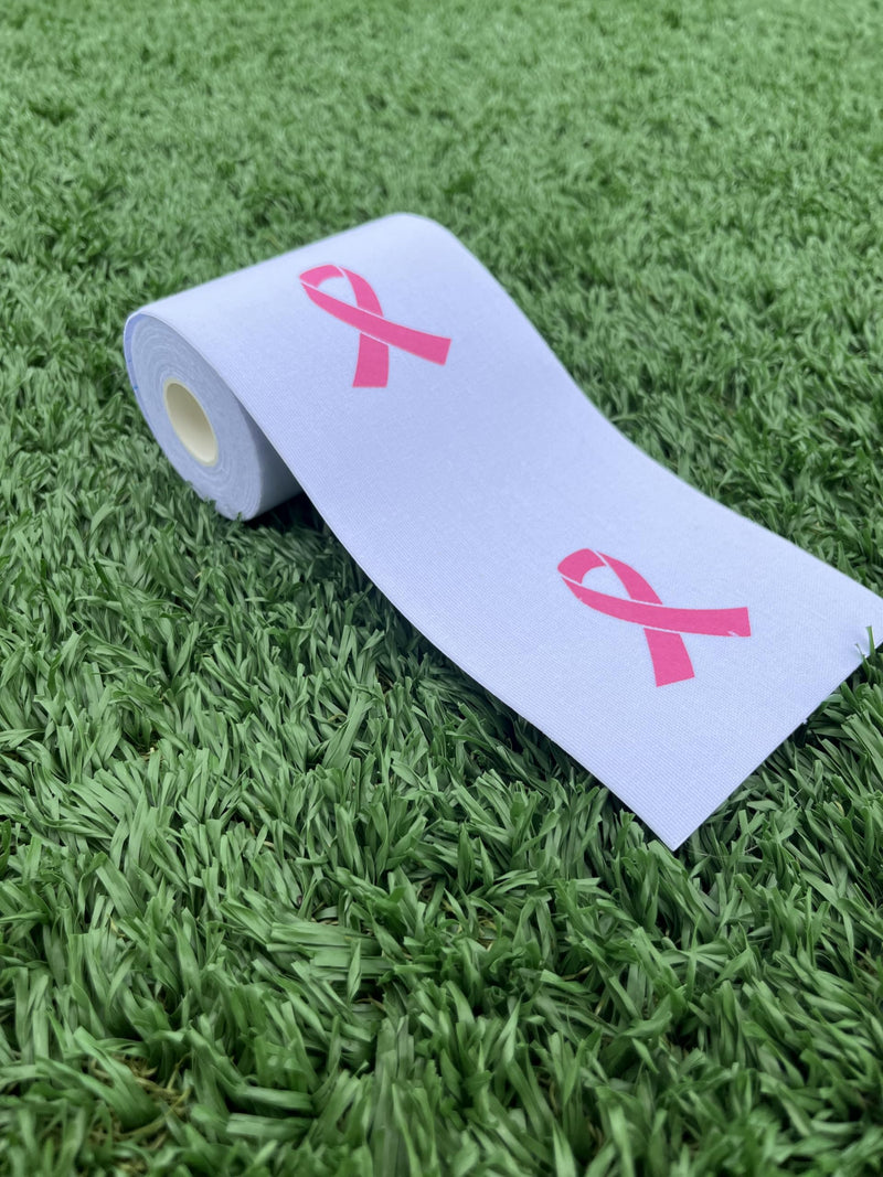 Football Turf Tape, Kinesiology Pink Breast Cancer Awareness, 4 Inches Wide 16ft Long, White Tape with Pink Ribbon, Athletic Tape - BeesActive Australia