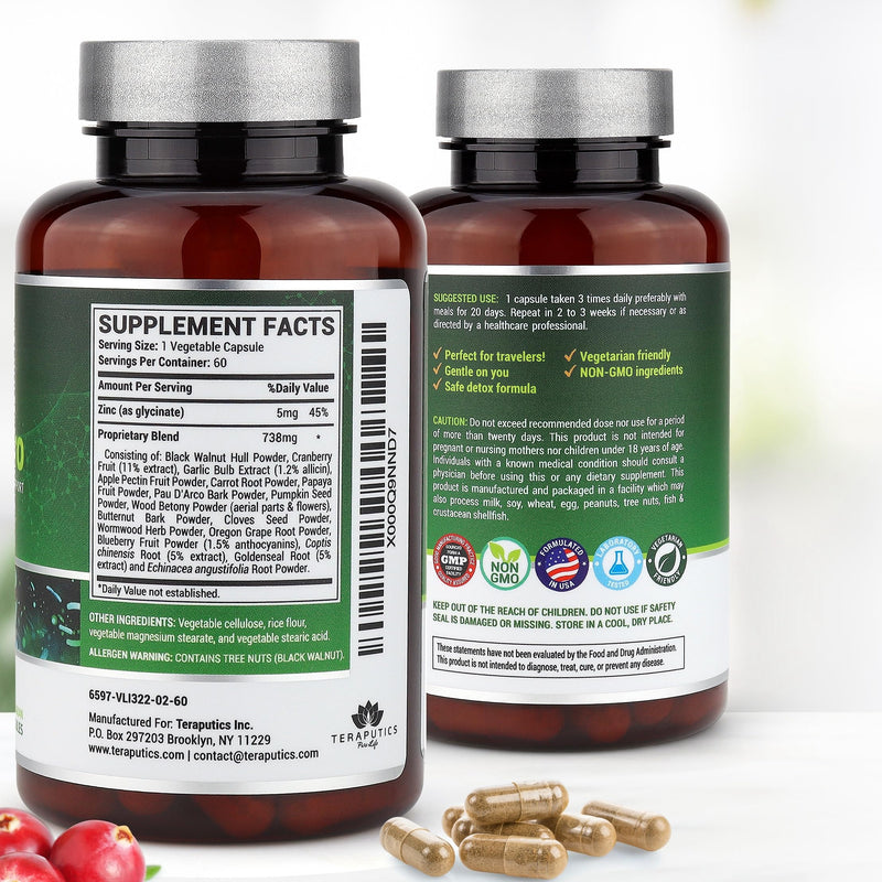 IntestinePro - Gut Health Supplement with Non-GMO Wormwood, Black Walnut, Clove, Pumpkin Seed + 14 More Premium Ingredients - Natural Support for Humans - 60 Vegetarian Capsules