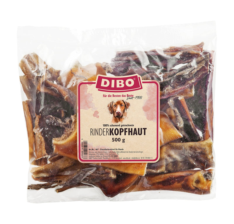DIBO beef scalp, 500g bag, natural chew snack or treat for in between meals, dog food, quality chewing item without chemicals, 500g bag - BeesActive Australia