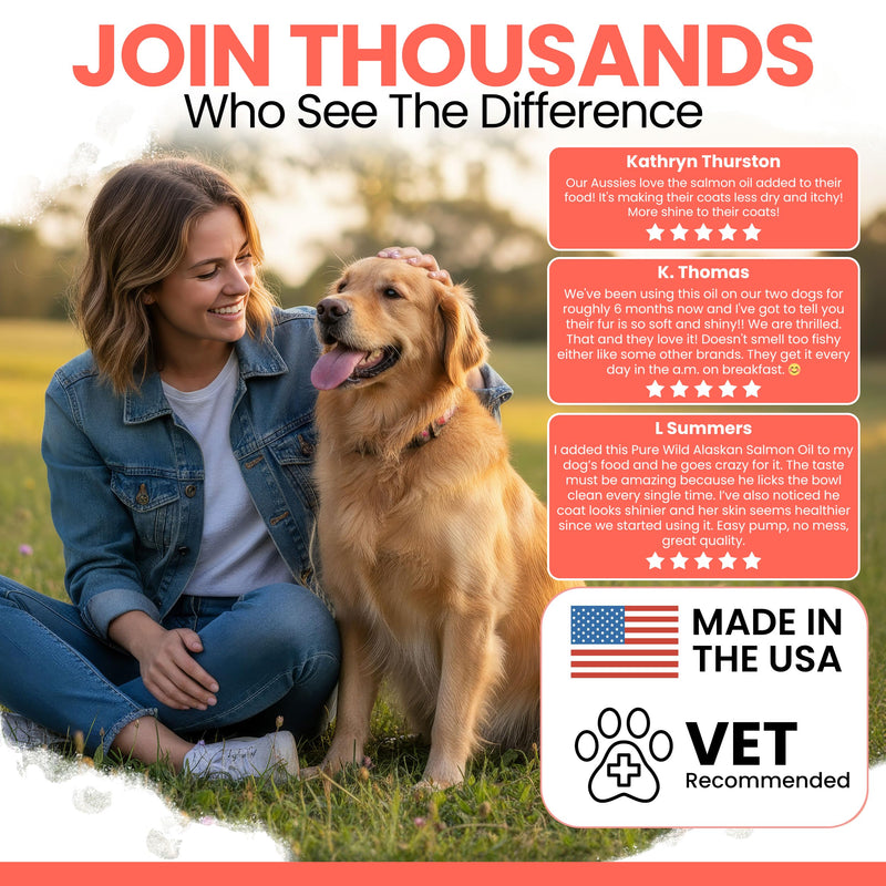 Wild Alaskan Salmon Oil for Dogs & Cats 16 oz - Omega 3 Dog Fish Oil, EPA DHA for Skin & Coat, Itch Relief, Joint and Heart Health - MSC Certified, Made in USA, Pump Bottle - Chew + Heal 16oz