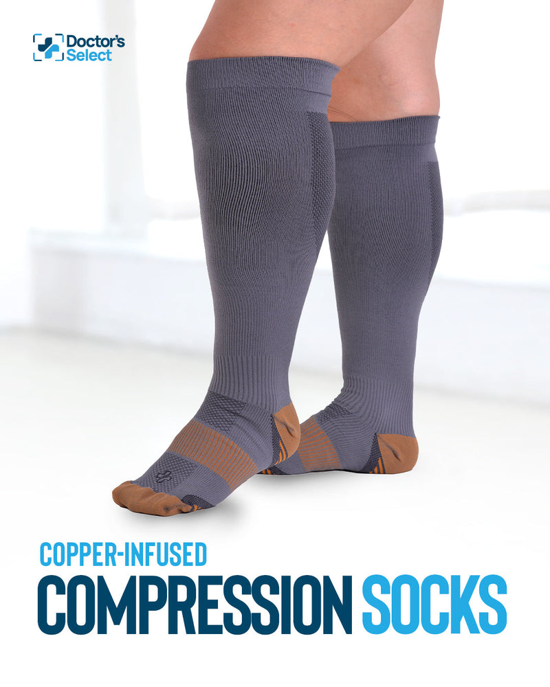 Doctor's Select® Plus Size Compression Socks for Women Wide Calf - 2 Pairs 3X-Large Black / Tan