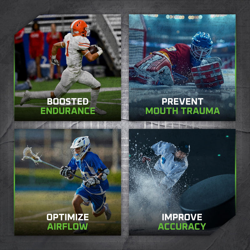 New Age Performance Sports Mouthguard, Low Profile Design, Enhances Athletic Performance Including Strength, Balance & Endurance, Stabilize Jaw for Contact Sports & Protect Teeth, (Blue/White) Blue/White
