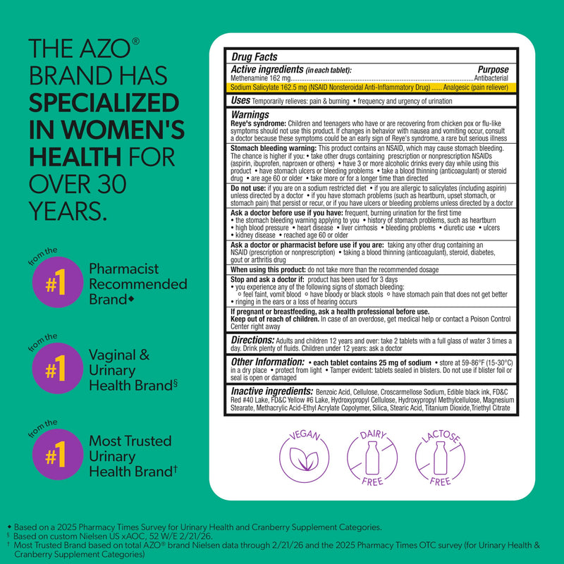 AZO Urinary Tract Defense Antibacterial Protection Helps Control a UTI Until You Can See a Doctor #1 Most Trusted Urinary Health Brand 48 Tablets - BeesActive Australia