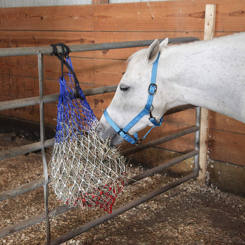 Majestic Ally 2 pcs Slow Feed 42” Hay Net for Horses, Strong Small 2x2” Holes, Nylon rope hanging, Adjustable Travel Feeder for Trailer and Stall, Simulates Grazing, Reduce Waste (Patriotic) Patriotic - BeesActive Australia
