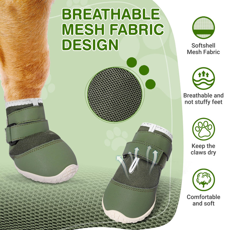 DcOaGt Dog Shoes for Large Dogs, Mesh Breathable Dog Boots & Paw Protectors for Hot Pavement Summer Winter Snow, 360° Anti-Slip Dog Booties for Hiking/Walking,Military Green 4PCS(Size 6) Military Green-Mesh Size 6:Width 2.37-2.67 inch(Pack of 4) - BeesActive Australia