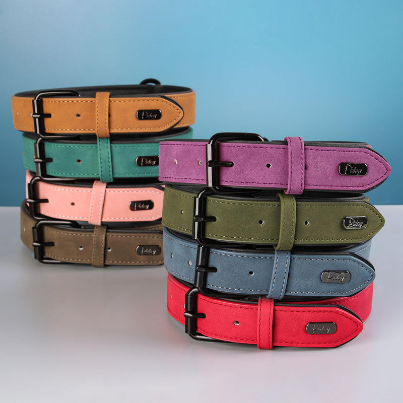 Didog Soft Padded Leather Dog Collar, Breathable Heavy Duty Dog Collar Leather with Adjustable Rust-Proof Metal Buckle for Small Medium Large Dogs, Blue, XL XL: Fit Neck 17-21"(44-71 lbs) - BeesActive Australia