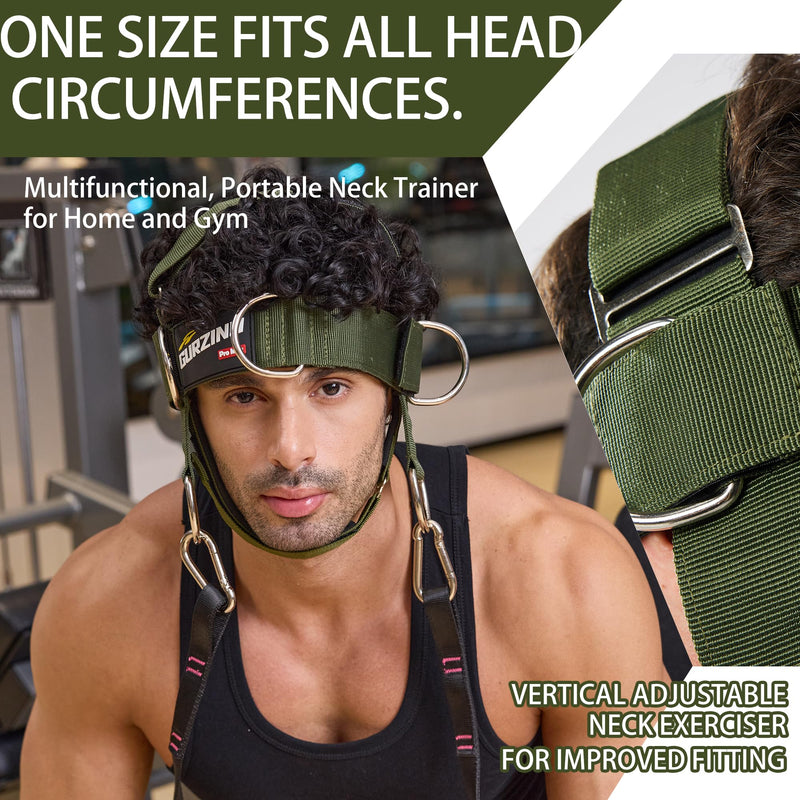 【GurZinn】 Neck Harness Trainer - Adjustable 40" (100cm) Heavy Duty Rope & Neoprene Padding | Improve Neck Strength & Reduce Neck Pain | Gym & Home Use one size Green