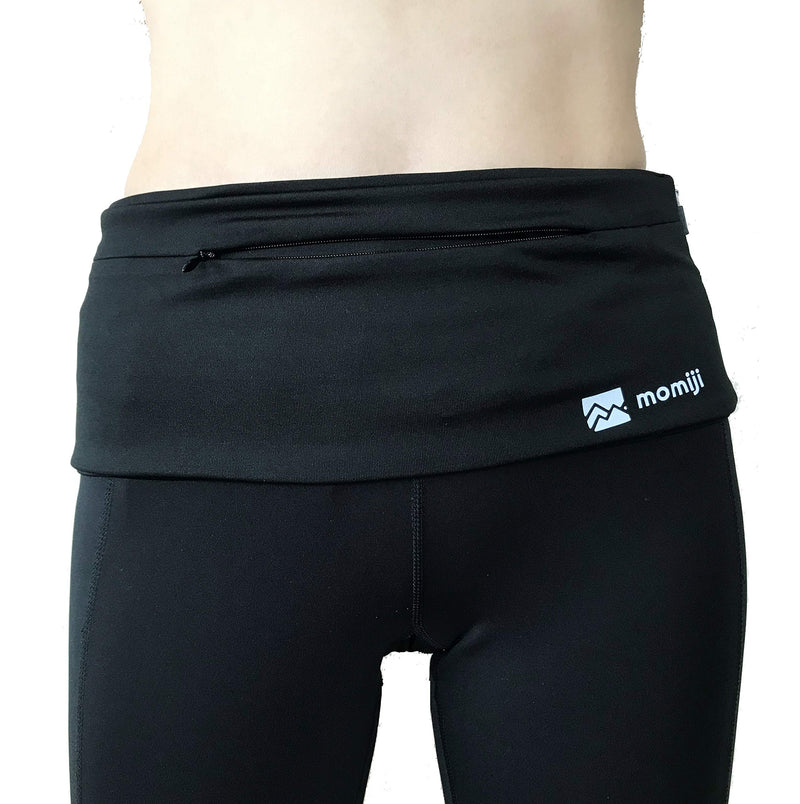 Momiji Innovations 2021- Side Zip ON Running Waist Belt - Men Women Wide Pocket Opening Large Capacity Zip-On No Bounce Chafing Buckle Free Reflective Light Machine Washable Water Resistance Zipper Unstretched Medium (28")