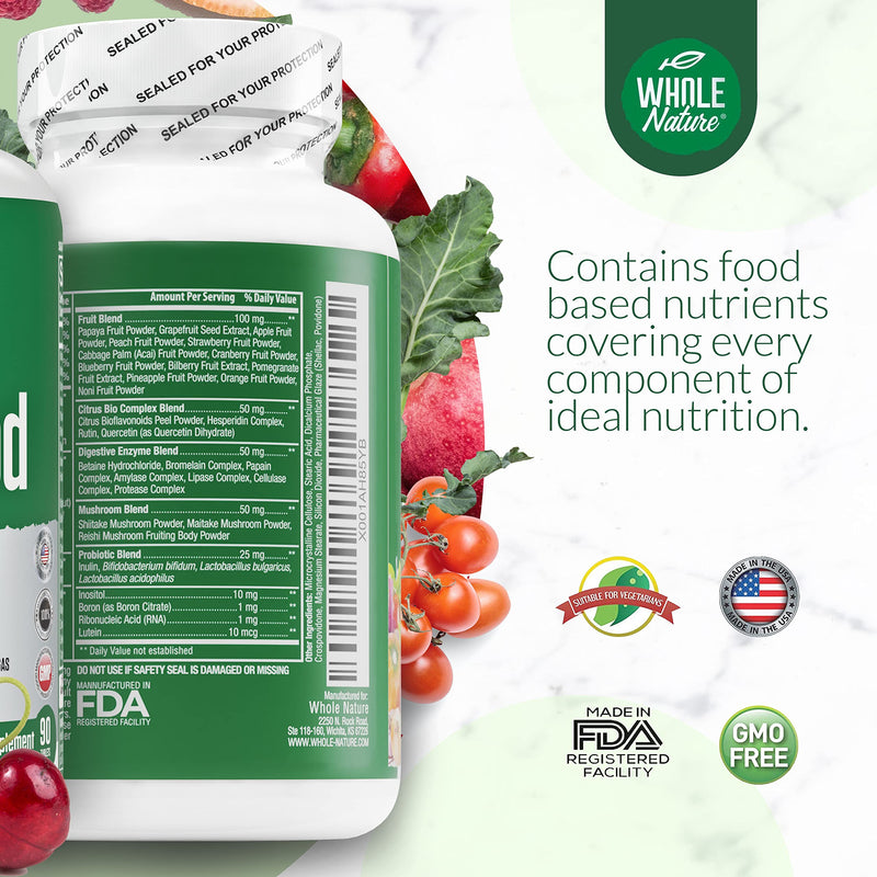 Whole Food Multivitamin for Men and Women Complete Daily Superfood Vitamins Plus Minerals Digestive Enzymes, Probiotics and Omegas. Plant Based Multi Vitamin, Non GMO (1) 1