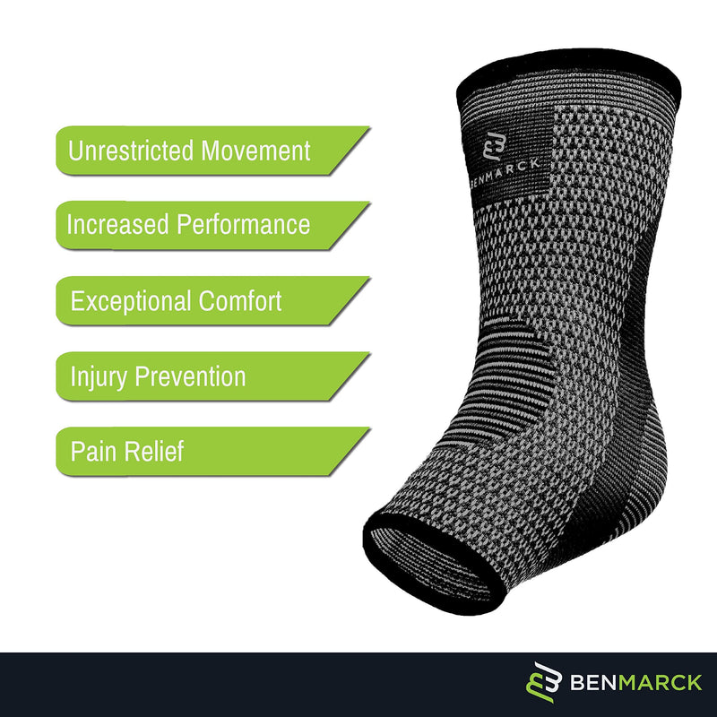 Benmarck Achilles Tendon Support Brace, Plantar Fasciitis Sock, Ankle Compression Sleeve For Running, Tendonitis and Flat Feet Relief Gray Black Unisize