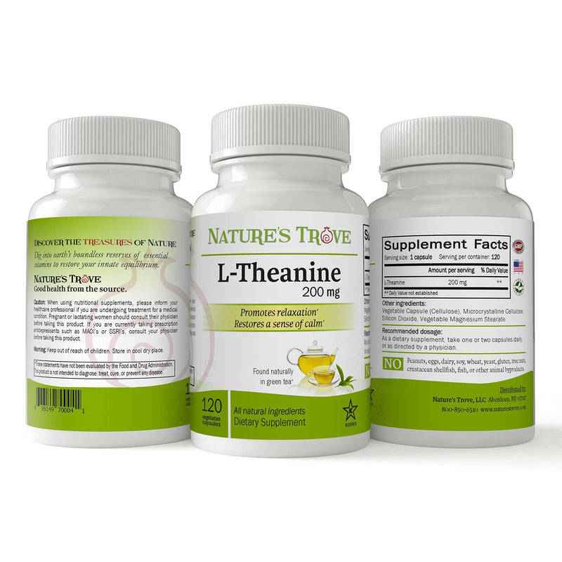 L-Theanine 200mg by Nature's Trove - 120 Vegetarian Capsules - BeesActive Australia