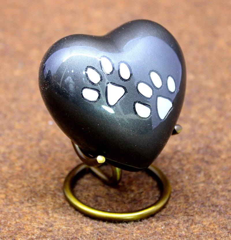 eSplanade Mini Brass Heart Shaped Urn Keepsake Memorial Jar Container Small Urn for Funeral Ashes Funeral Paws Engraved Metal Keepsake with Stand Black 7cm - BeesActive Australia